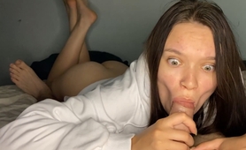 She is surprised with cum in her mouth