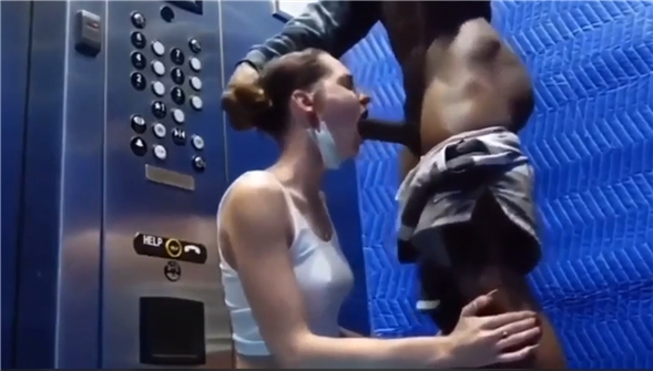 White girl gets face fuck BBC in elevator